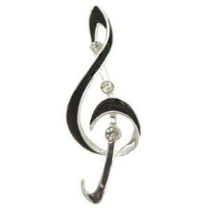 Treble Clef Silver Plated Brooch- Black